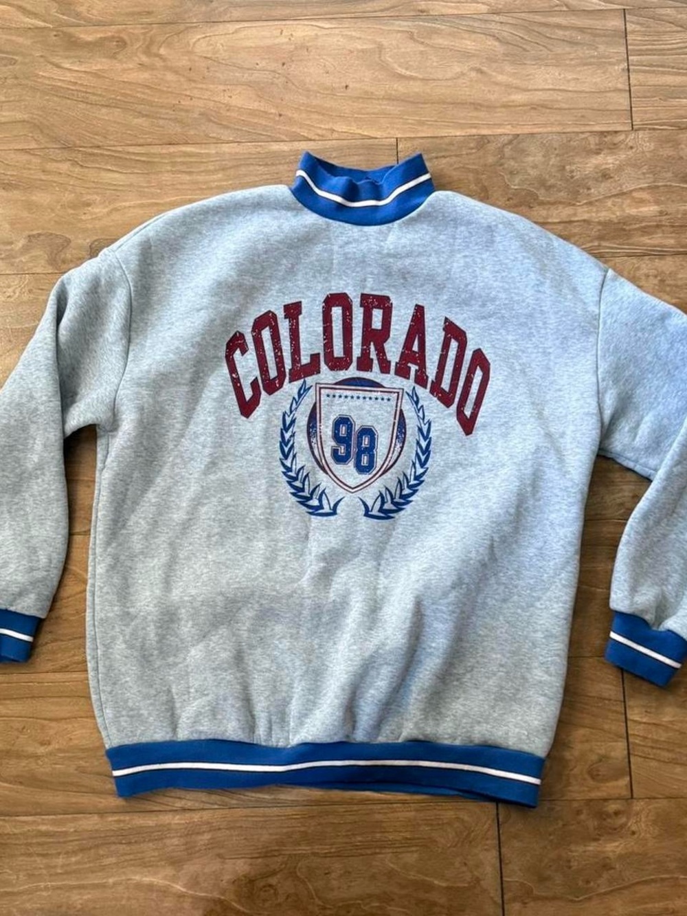Colorado Graphic Grey Bomber Sweater with Blue Trim